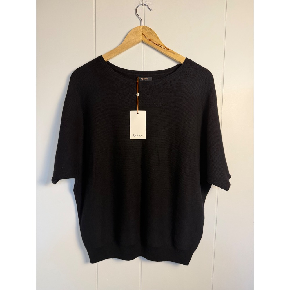 Quince Dolman Sleeve Sweater Size Small Black Short Sleeve Knit Top NWT